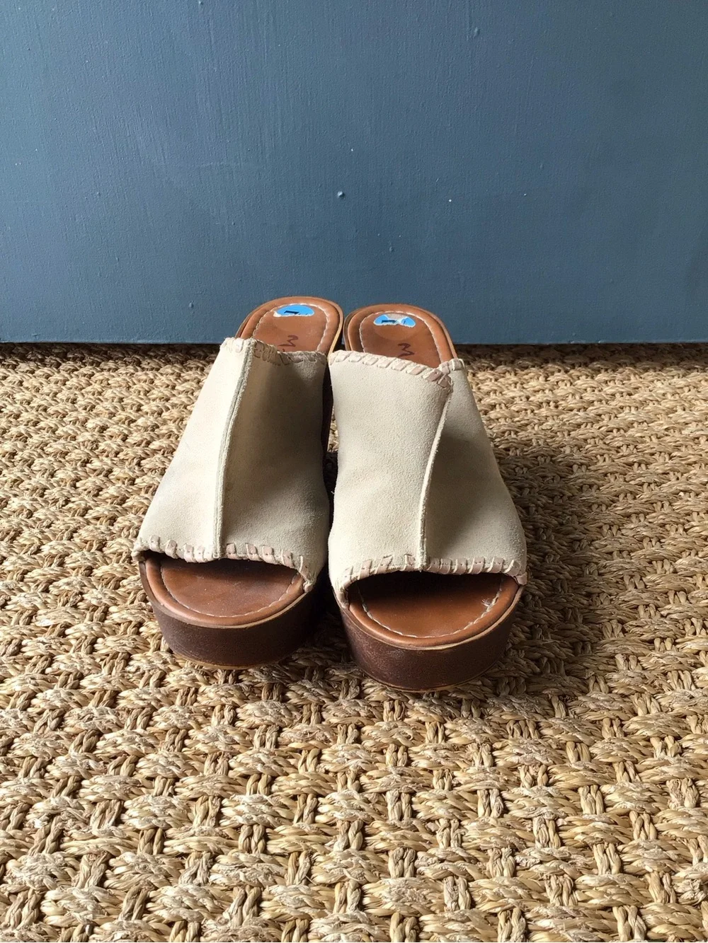 Mariella Neutral Beige Suede Wedge Slide Sandals